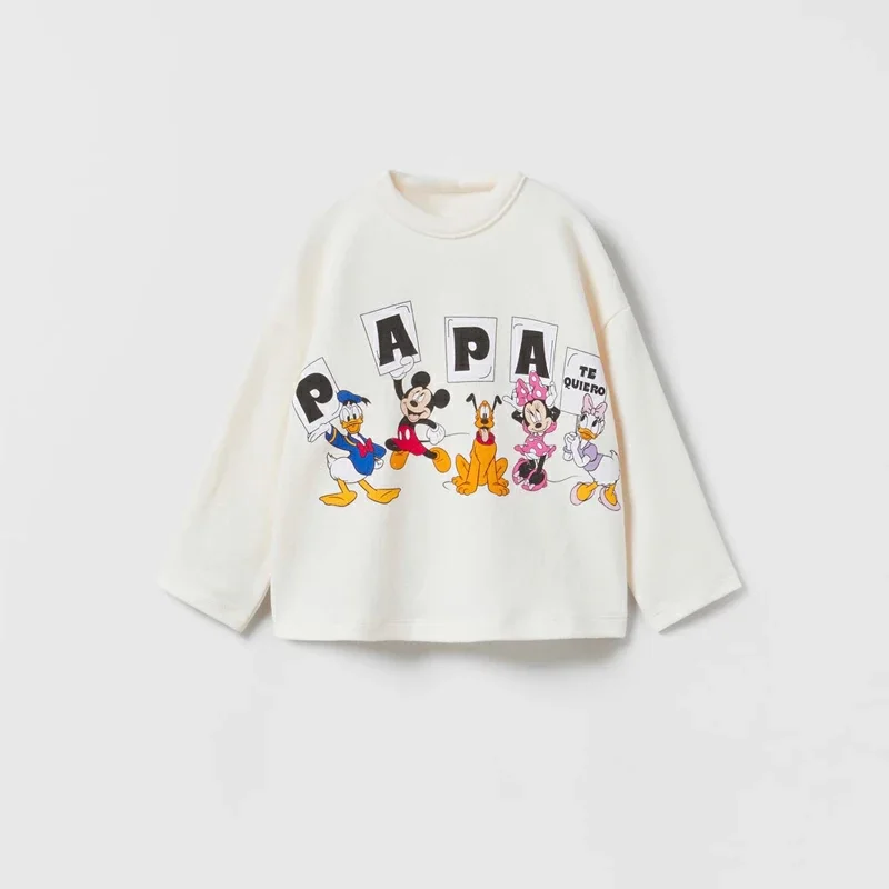 Disney Tees Cartoon Fashion Casual Sports Base T-shirt For Toddler Boys Unisex Thin Cotton Soft Clothing Simple Long Sleeve