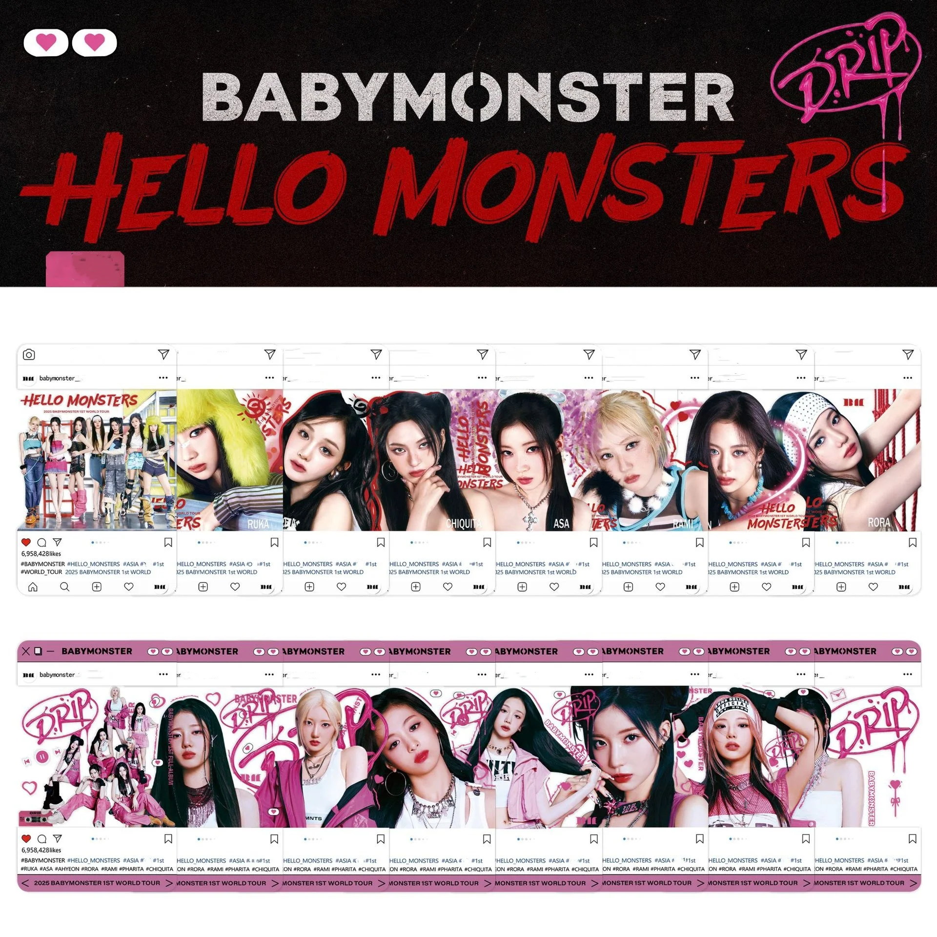 8Pcs/Set KPOP BABYMONSTER New Album DRIP PVC Card High Quality HD Printing Transparent Cards ASA AHYEON RUKA RAMI CHIQUITA Gifts