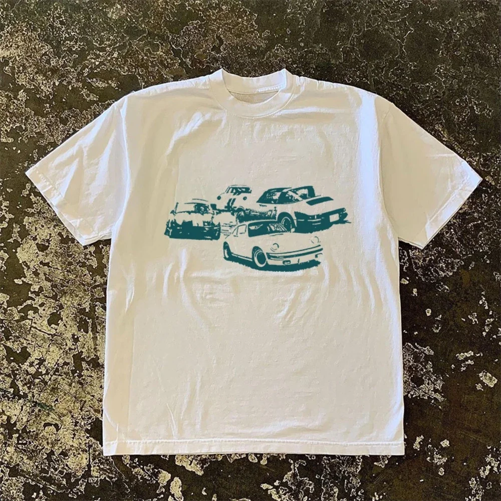 

2025 Summer Benz Vintage Car Print Men's and Women's Short Sleeve T-shirt High Quality T-shirt