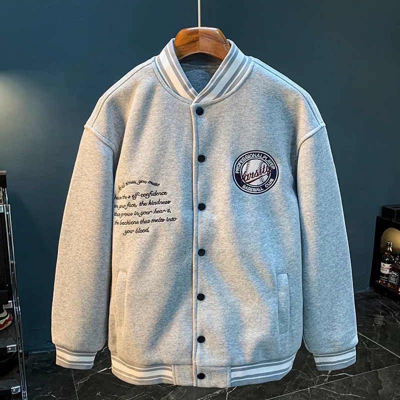 2024 Autumn and Winter New Men's Sweater Jacket High-End Embroidered Stand Collar plus Size Loose Baseball Uniform Coat