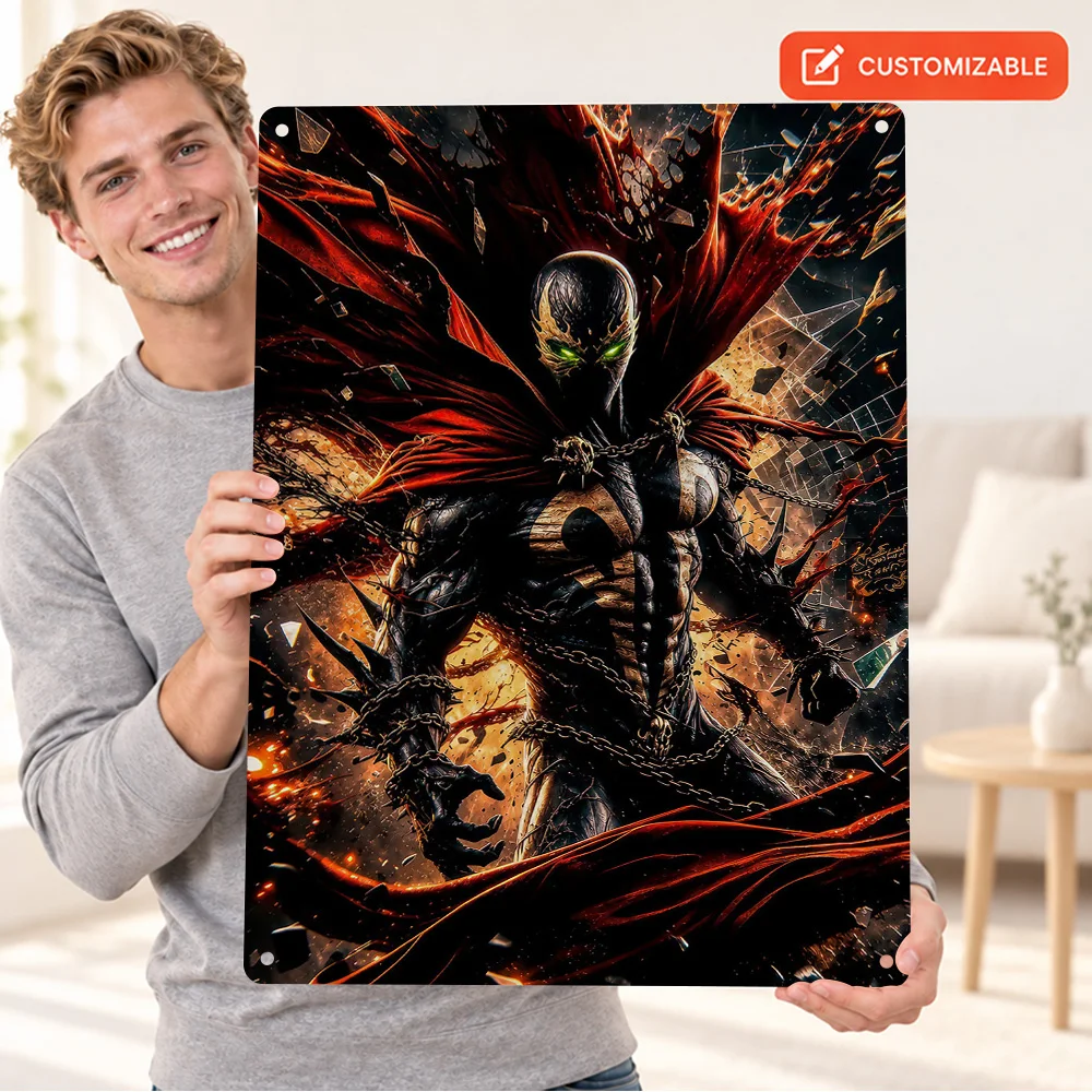 Spawn Armored Warrior Textured Metal Poster Personalized Aluminum Sign Illustrated Wall Art For Media Room, Comic Reader Gift