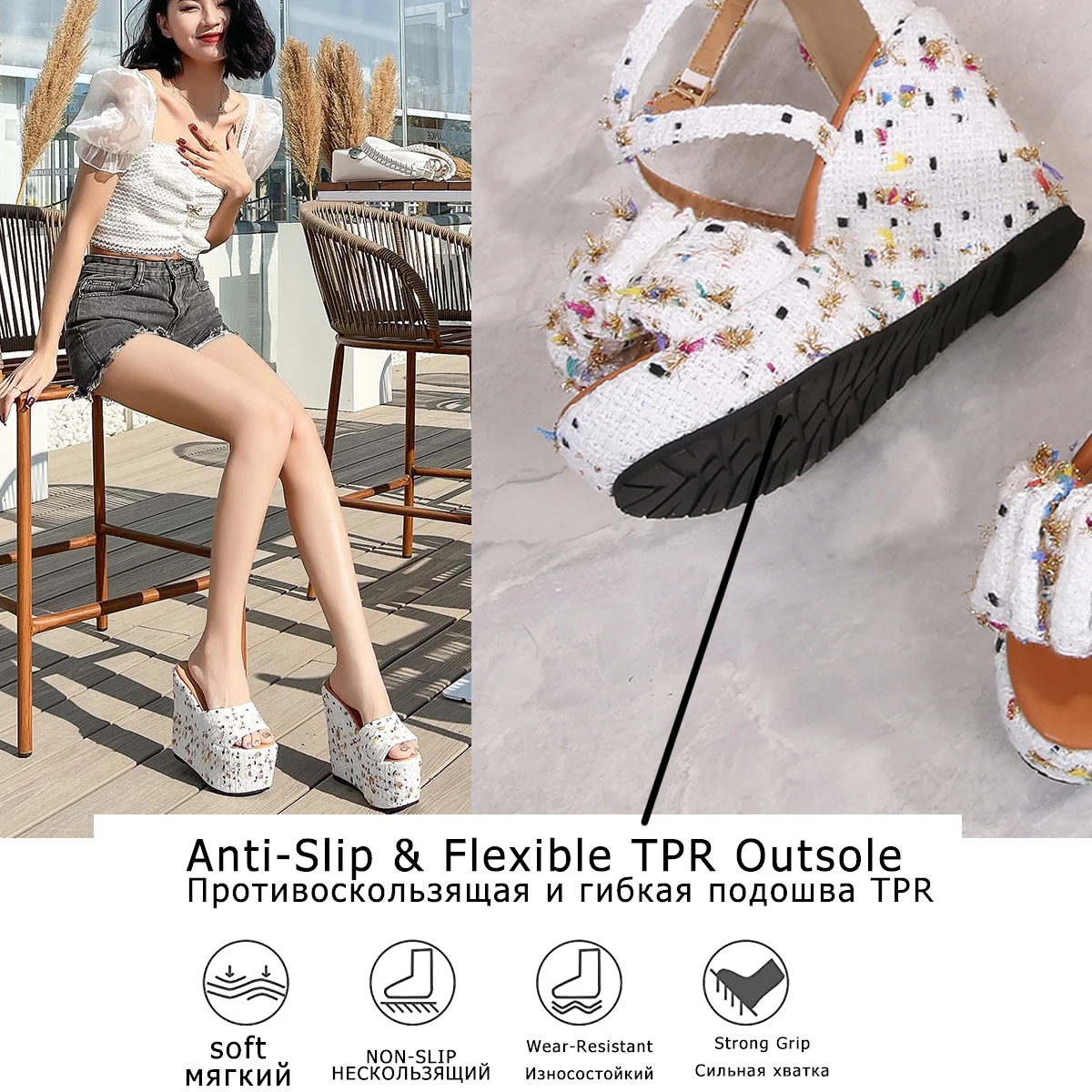 Fujin 10cm-15cm High Heel Outdoor Elegant Sandals Slippers Women Summer Shoes Slippers Platform Wedge bohemian Slides Cute Shoes