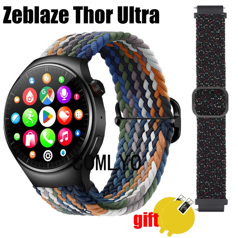 3in1 For Zeblaze Thor Ultra Strap Women men Smart watch Band Nylon Belt Adjustable Soft Wristband Screen protector film