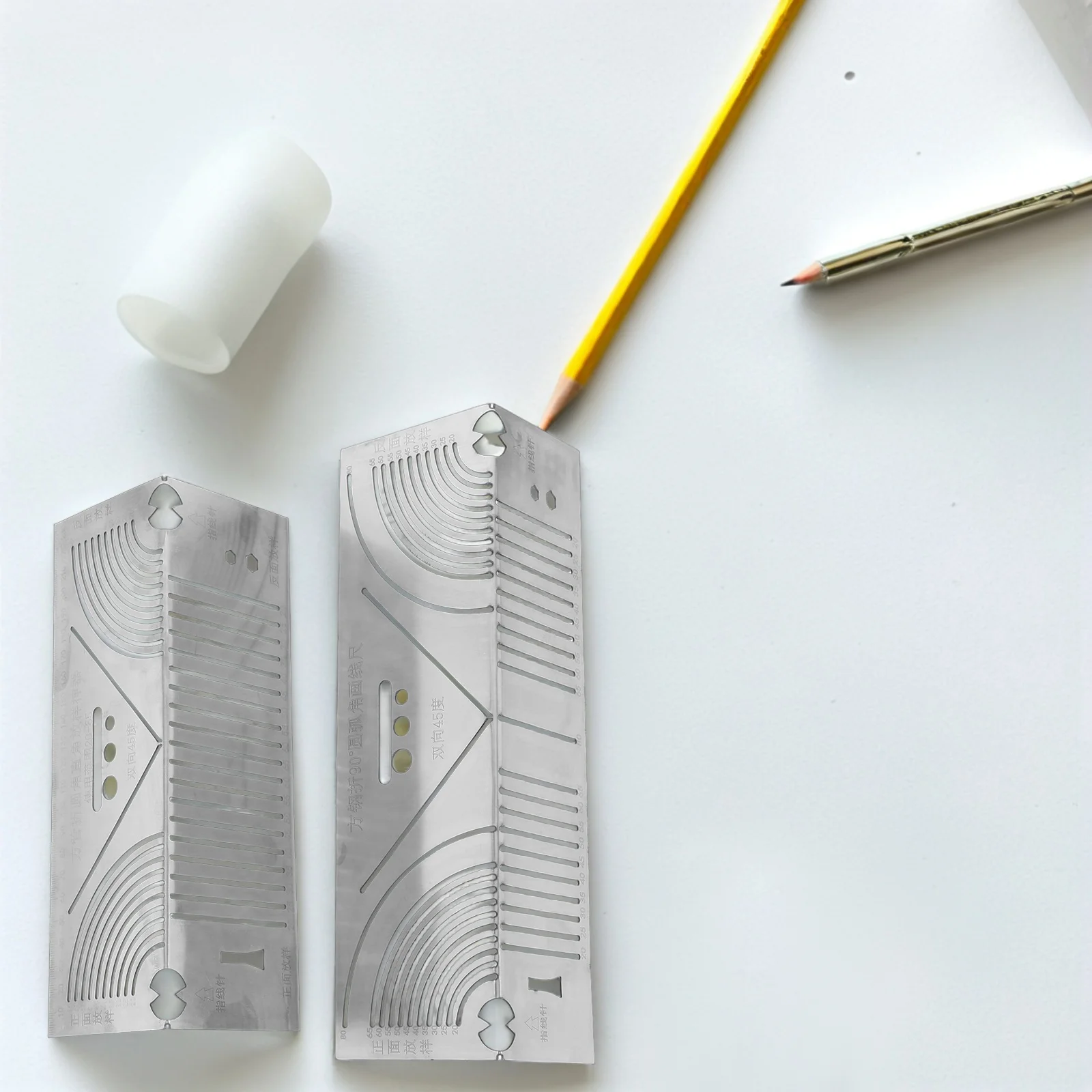 2 pezzi in acciaio inossidabile multifunzionale righello angolare strumento di marcatura ad arco di precisione versatile disegno per tracciatore di metalli per la lavorazione del legno