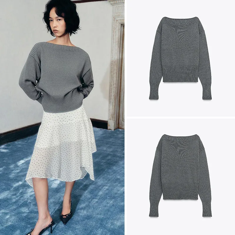 

Мягкий однотонный свободный длинный вязаный свитер на одно плечо, Новое поступление, женская мода, осень 2021, милая повседневная одежда