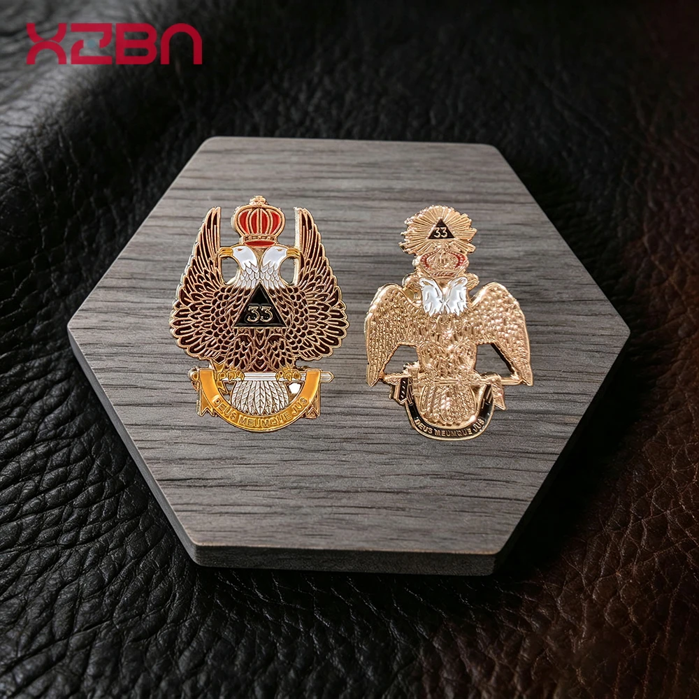 Broche Masónico de Doble Cabeza de Águila, Rito Escocés Antiguo Aceptado, Pin de Solapa Esmaltado con Corona de Águila, Insignia Coleccionable para Miembros de la Francmasonería