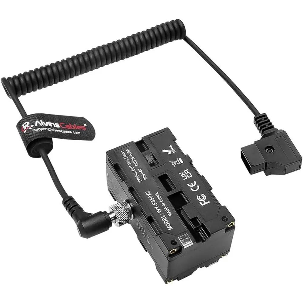 Alvin’s Cables D-tap to Double-Sided NP-F Dummy Battery Power Coiled Cable for Atomos Ninja| SmallHD| Feelworld Monitor, NP-F550
