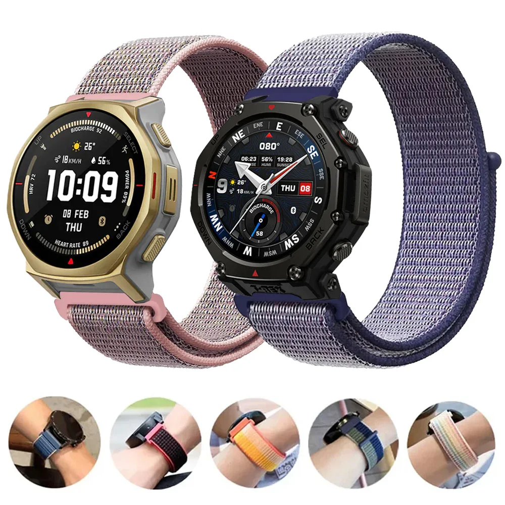 20mm 22mm Sports Nylon Loop Strap For Amazfit T-Rex3 Pro 48-44mm Active Max Helio Watchband For Amazfit Active 2 Square/Active 2