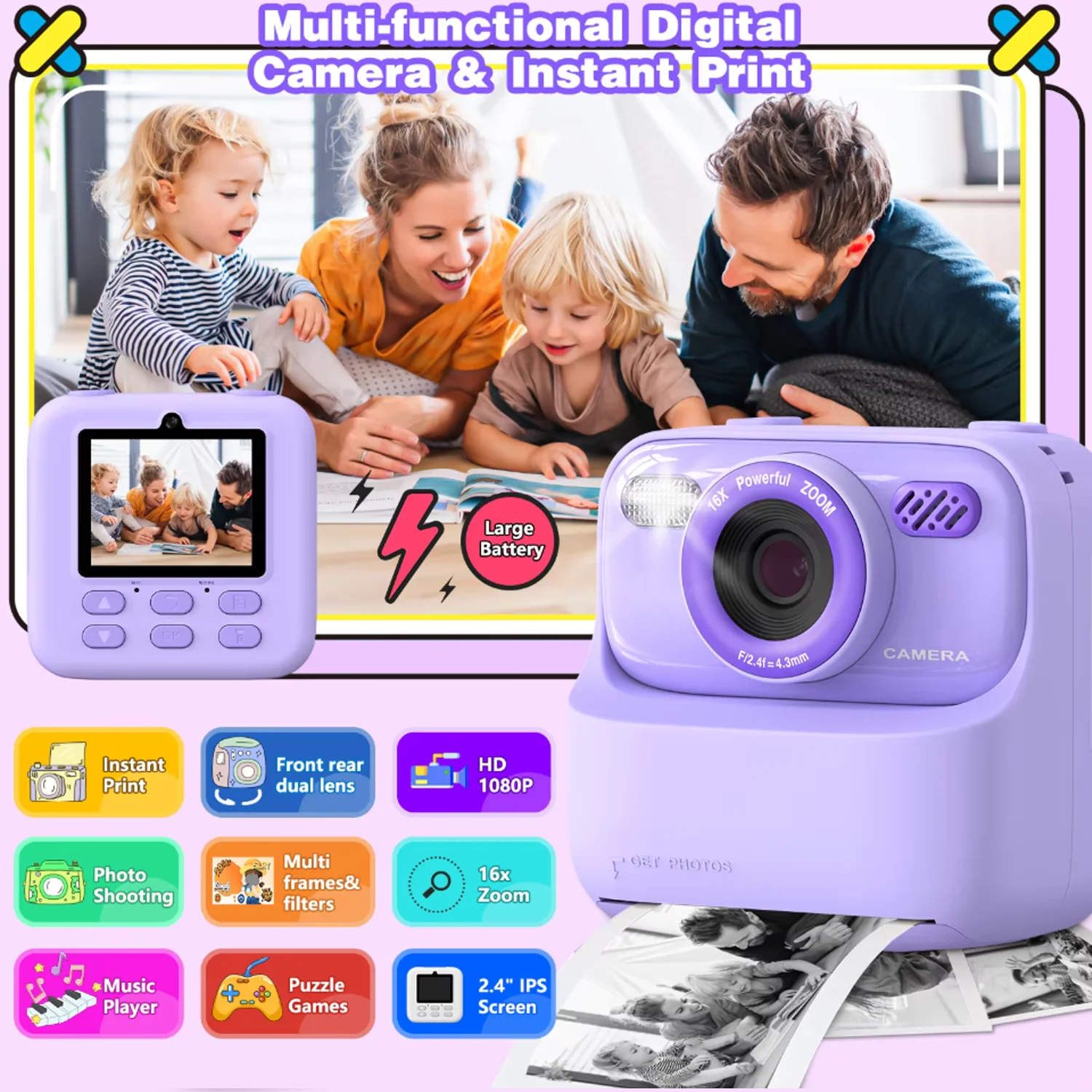 子供用デジタルカメラ写真撮影インスタントカメラ 1080P  - Best Kids Education Videos のレビューと価格