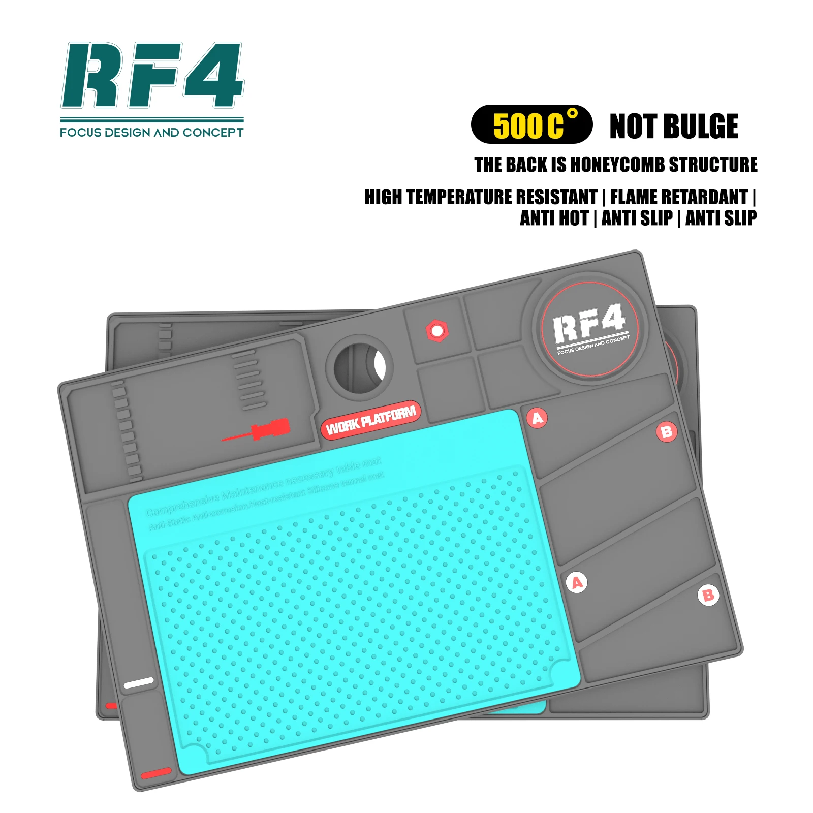 RF4 RF-PO2 Repair Mat Heat-Resistance 26*38cm Double Layer Pad Silicon Soldering Mat Work Desk Platform for BGA Soldering