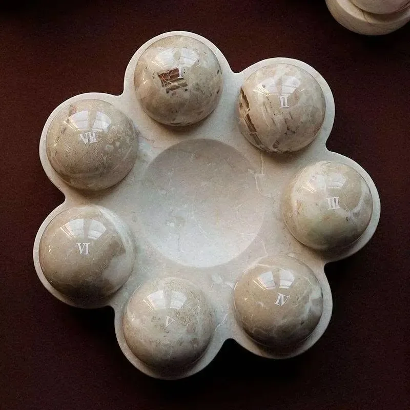 Modern Polished Beige Natural Marble Flower Tray Jewelry Storage Box Removable Spherical Jar for Living Room Bedroom Decor