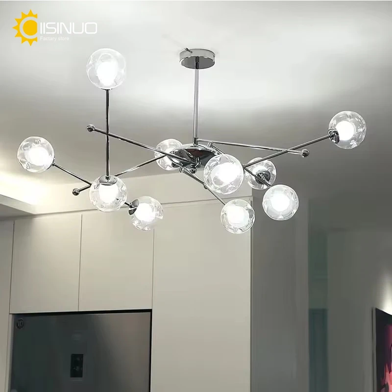 Imagem -02 - Feijão Mágico Bola de Vidro Pingente Luz Led Cromo Nordic Vidro Claro Pendurado Lustres Sala Estar Jantar Prata Luminária