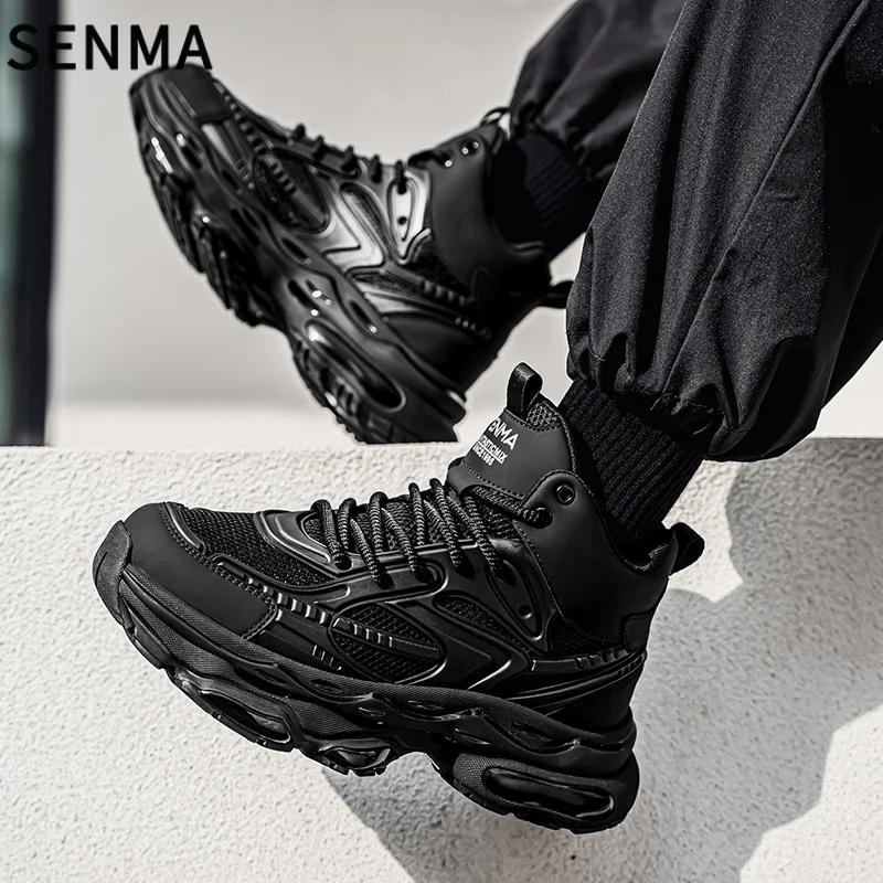 SENMA Men's Casual Sports Shoes Thick Bottom Dad Style Black Samurai New Model Street Fashion Rubber Sole Comfortable Sneakers