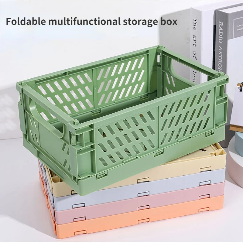 Caja de almacenamiento de plástico plegable, contenedor de almacenamiento plegable, cesta de almacenamiento de cosméticos de escritorio, caja