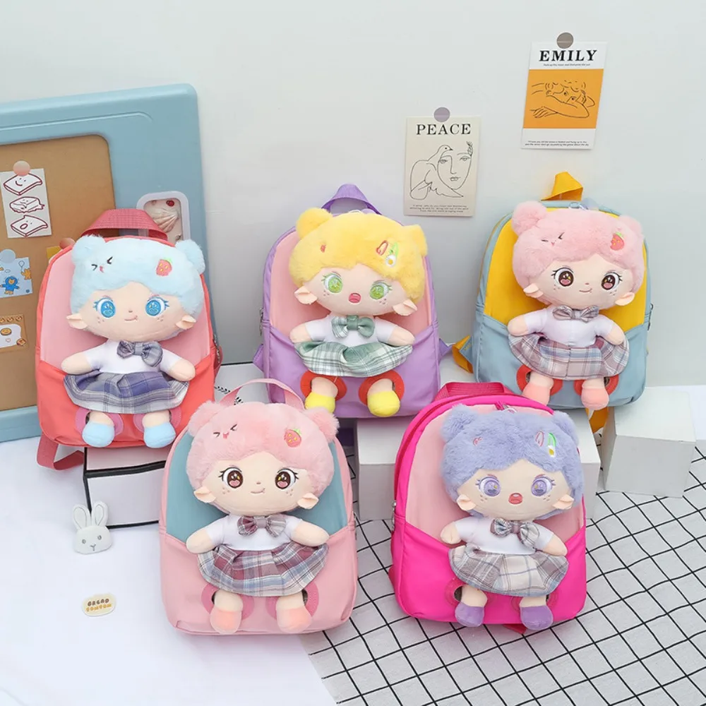 

Simple Portable Cartoon Doll Backpack Polyester Cute Shoulder Bag Lightweight Personalized Students School Bag Girl