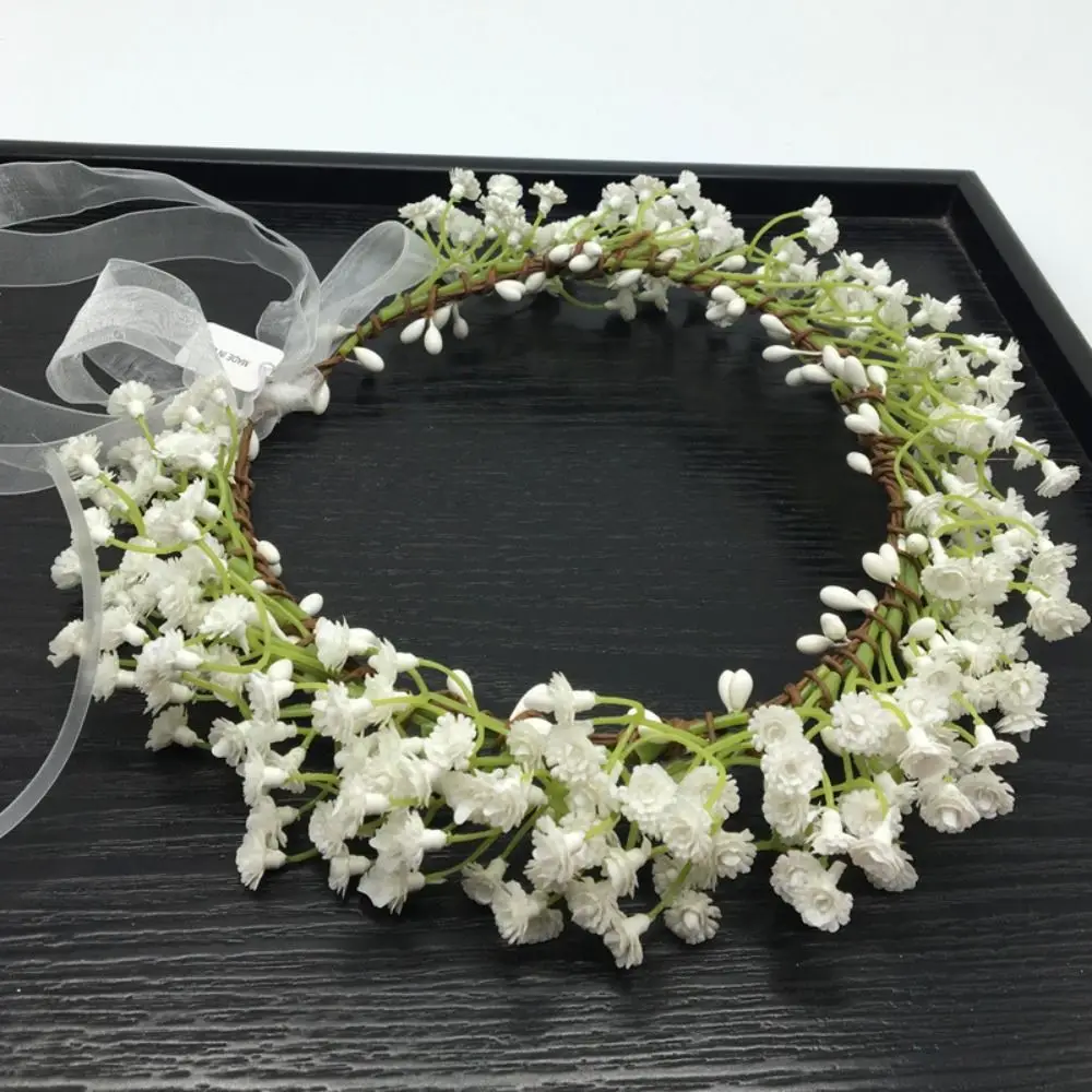 New Hair Accessories Flower Hairband Headwear Fabric Flower Crown Head Wreath Bride Corolla Babysbreath