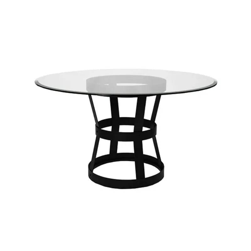 

American light luxury fashion hardware round dining table soft decoration design dining table