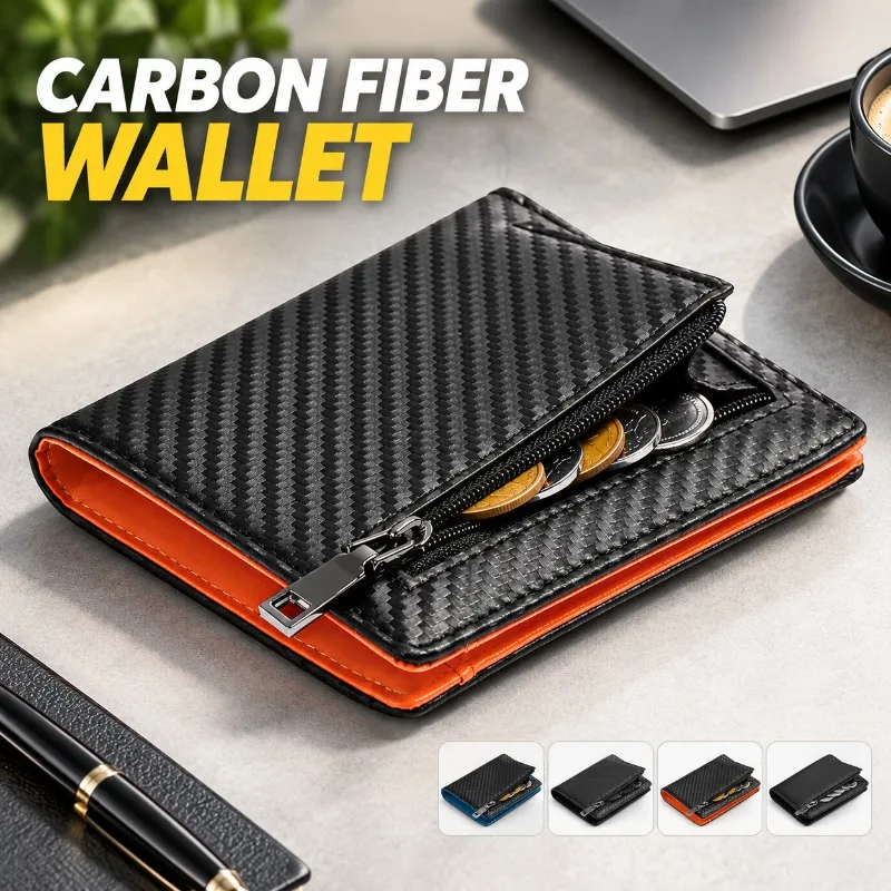 Carbon Fiber Men Wallet High Quality RFID Blocking Billfold PU Leather Coin Purse Anti-theft Card Holder Daily Storage Supply