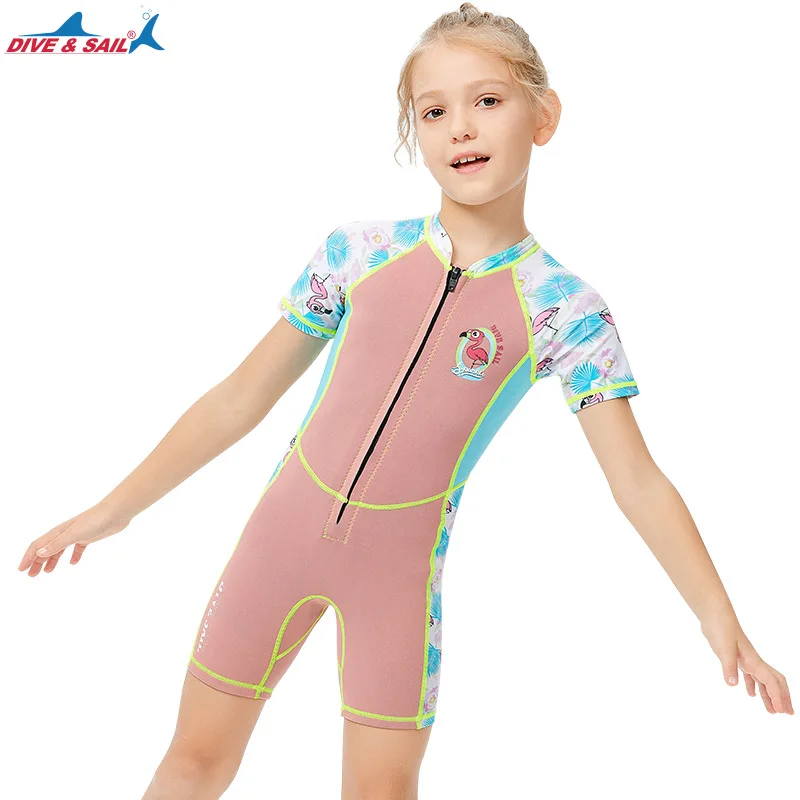 

Children's Diving Suit Warm2MMOne-Piece Snorkeling Surfing Suit Small and Older Children's Short Sleeve Shorts Sunscreen Swimwea