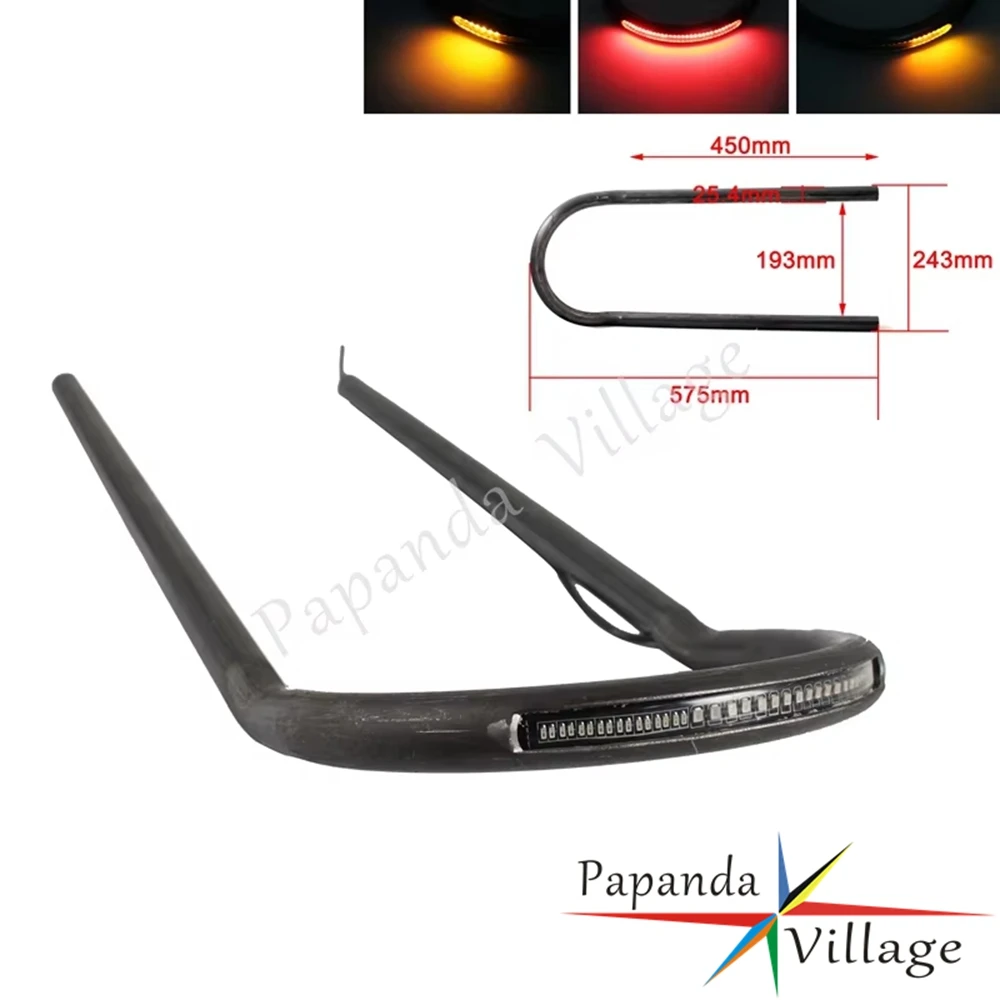 Motorbike Cafe Racer Rear Seat Hoop Loop Upswept Flat Brat Frame Loop LED Tail Brake Turn Signal Light for Harley Bobber Chopper