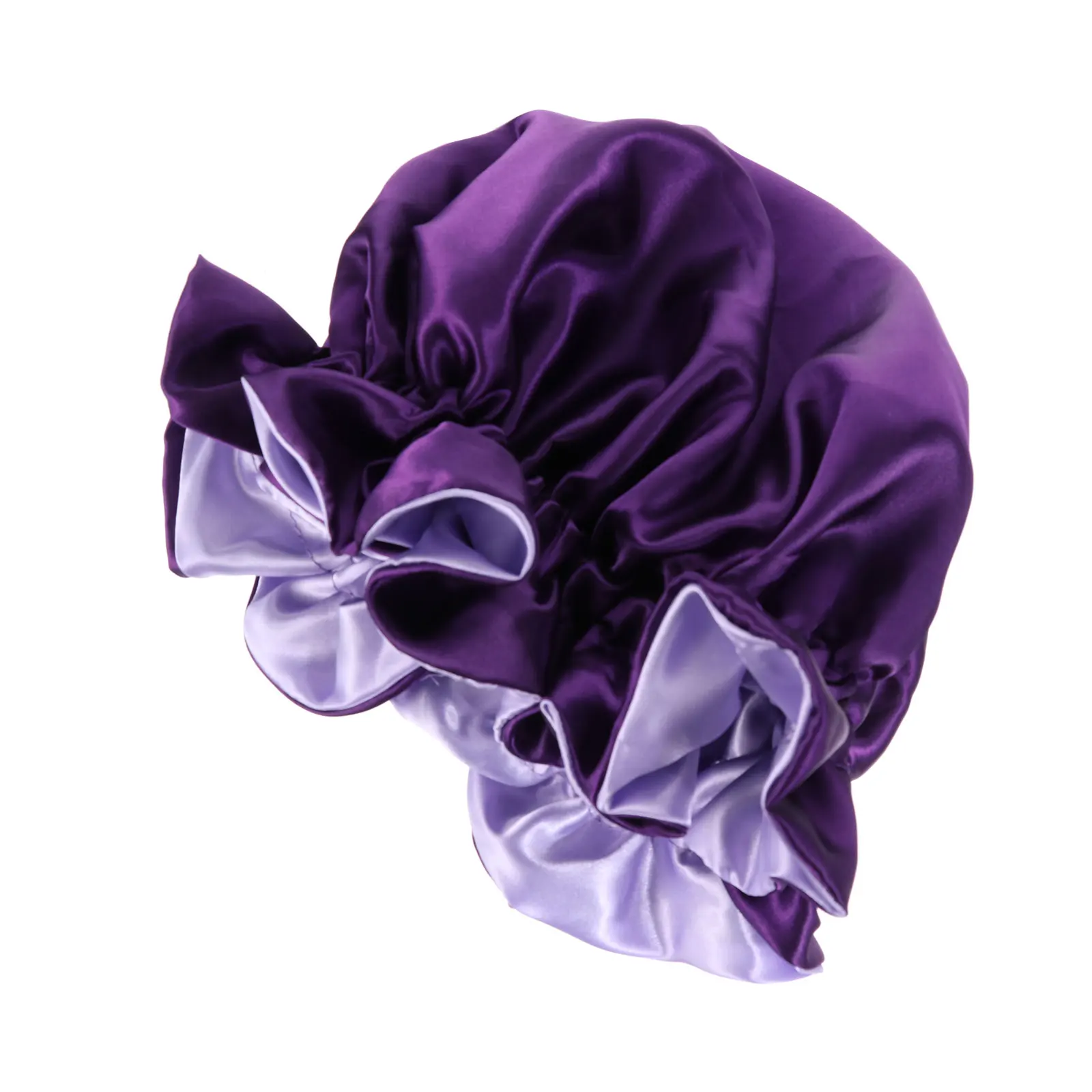

Double Layer Satin Lightweight Breathable Purple Turbans Women Hair Bonnet Elastic Adjustable Sleep Cap