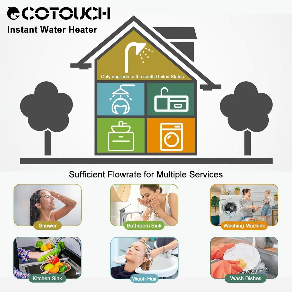 Elettrico,ECOTOUCH 9KW 240V su richiesta, scaldabagno istantaneo autoregololante ECO90 Nero