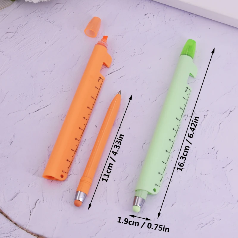 6pcs five in one multifunctional ballpoint pens, ruler pens, touch pens, phone holders, highlighters, suitable for school, offic