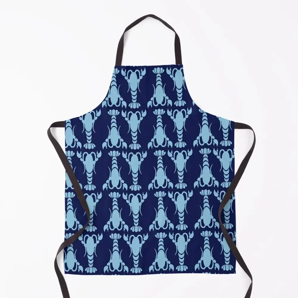 

Blue Lobsters Repeating pattern Apron painting custom women's kitchen japanese style women's work Apron