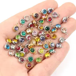 10pcs Stainless Steel Zircon Charms Pendant Multicolor Round Rhinestone Bead DIY Bracelet Earrings Loose Bead For Jewelry Making