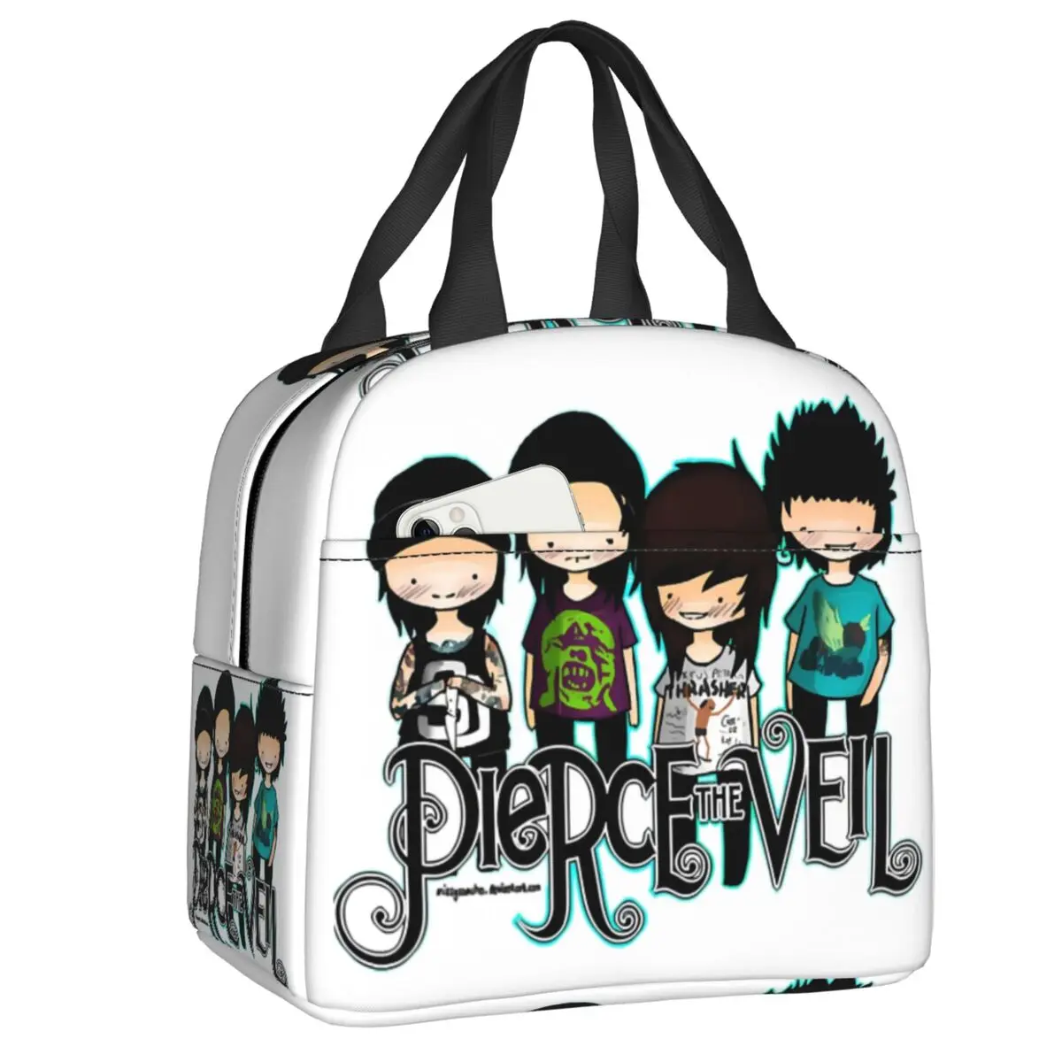 Custom Pierce Veil Logo Insulated Lunch Bag for Women Resuable Music Group Cooler Thermal Lunch Tote Office Work School