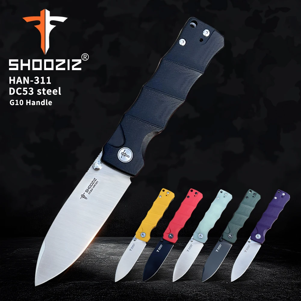 

SHOOZIZ Knives,Pocket EDC Knife for Men,Folding Knife with Clip, 3.51"DC53 Satin/PVD Blade，G10 Hanlde for Camping Outdoor Tool