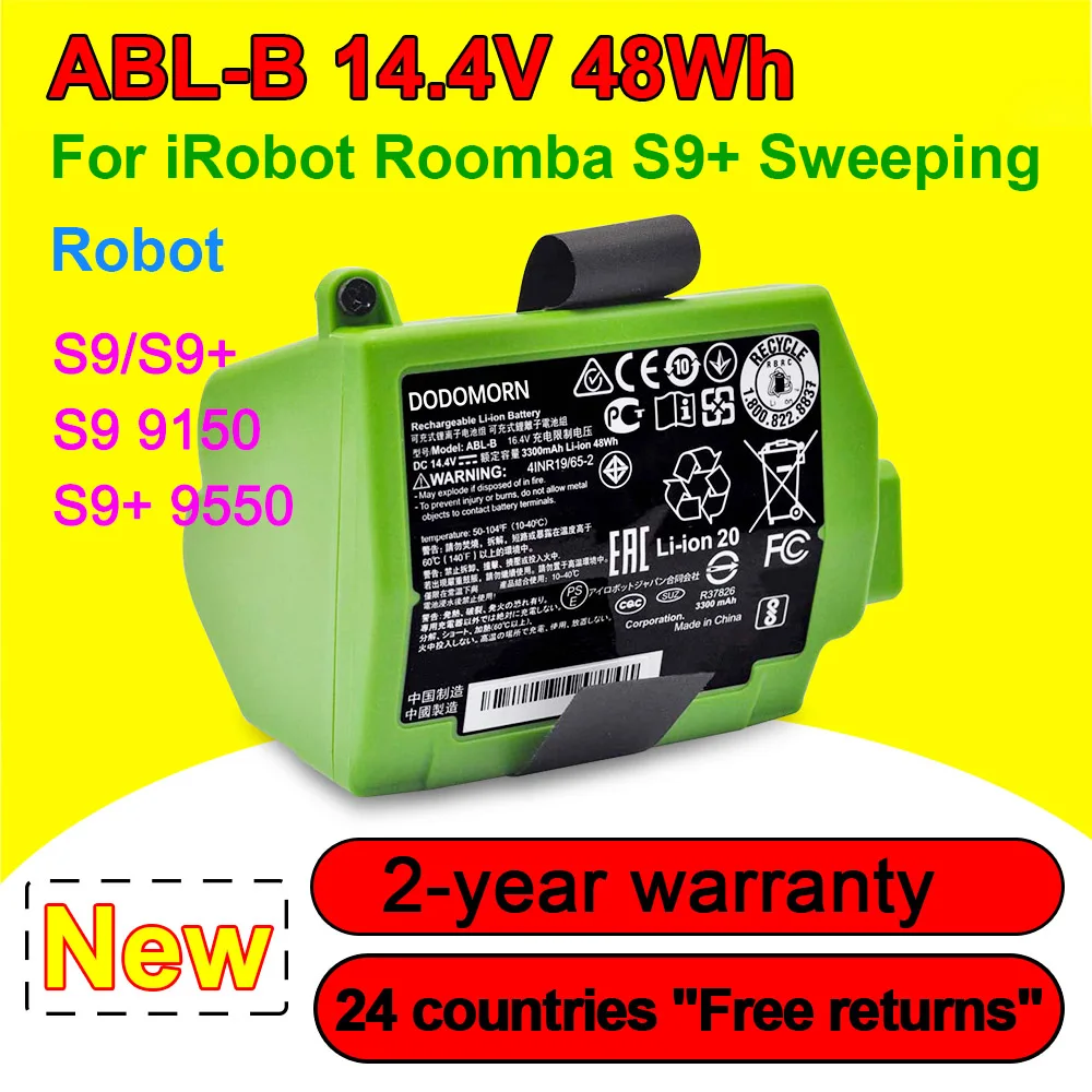 

ABL-B 4INR19/65-2 Replacement Battery For iRobot Roomba S9+ 9550/S9 9150 Sweeping Robot 14.4V 48Wh 3300mAh Fast Shipping