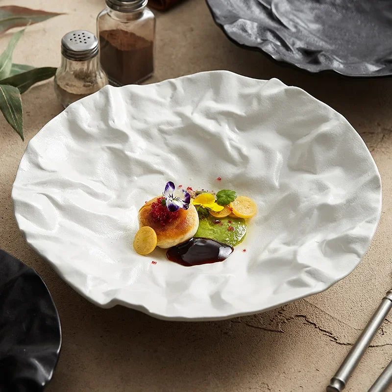 

Folding deep dishes, dishes and bowls, advanced sense, Japanese tableware, western food salad, ceramic high-end dishes, home .