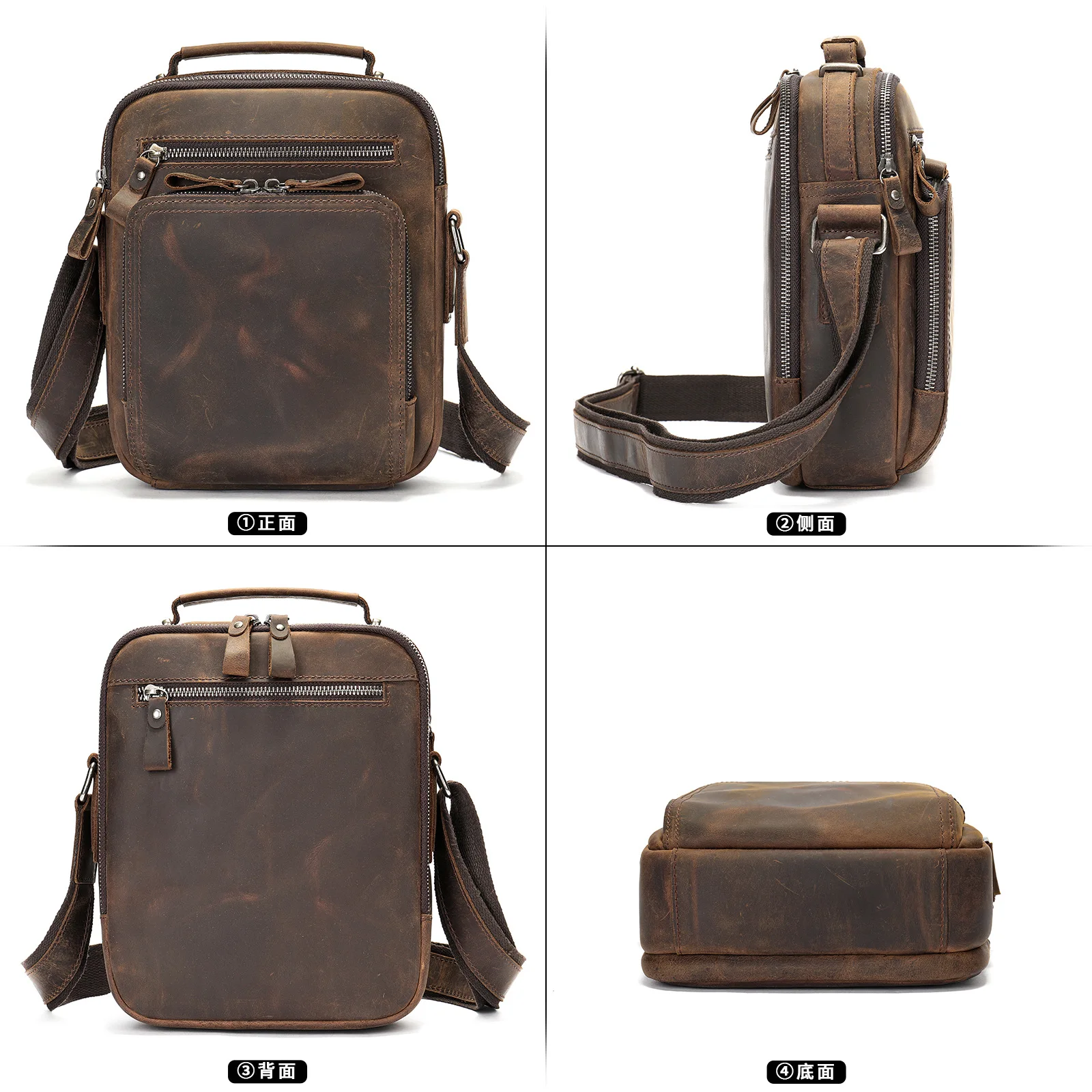 Imagem -03 - Mala de Ombro de Couro Louca Masculina Bolsa Vintage Mensageiro Casual Bolsa Tiracolo de Alta Qualidade Nova 2023