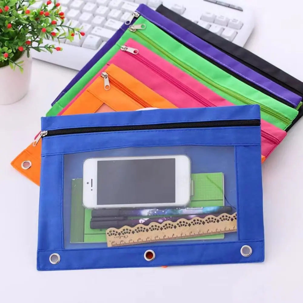 Stationery Zippered Binder Pencil Pouch Pen Case with 3 Rings B5 File Holder PVC Multicolored Storage Bag