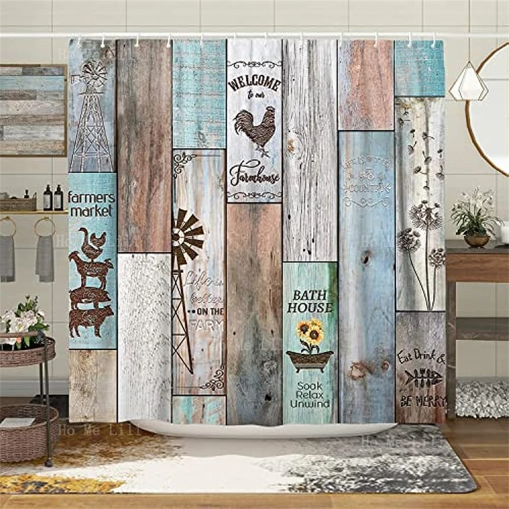 Farmhouse Country Shower Curtain Vintage Wood Bathroom Decor