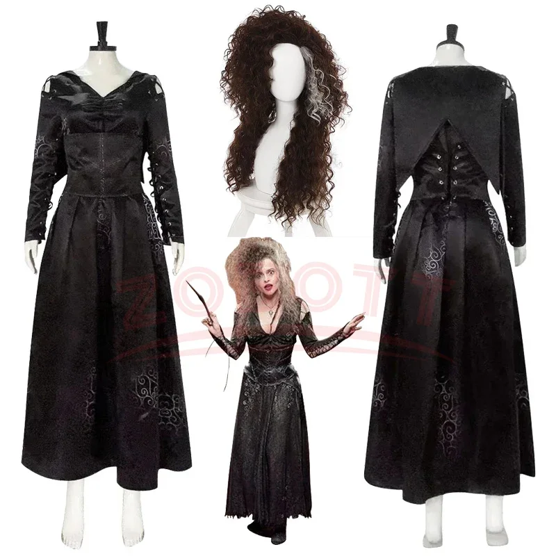 Bellatrix Cosplay Lestrange Cosplay Magic Movie Costume wig Halloween Carnival Party Disguise Roleplay Suit For Women Girl Adult