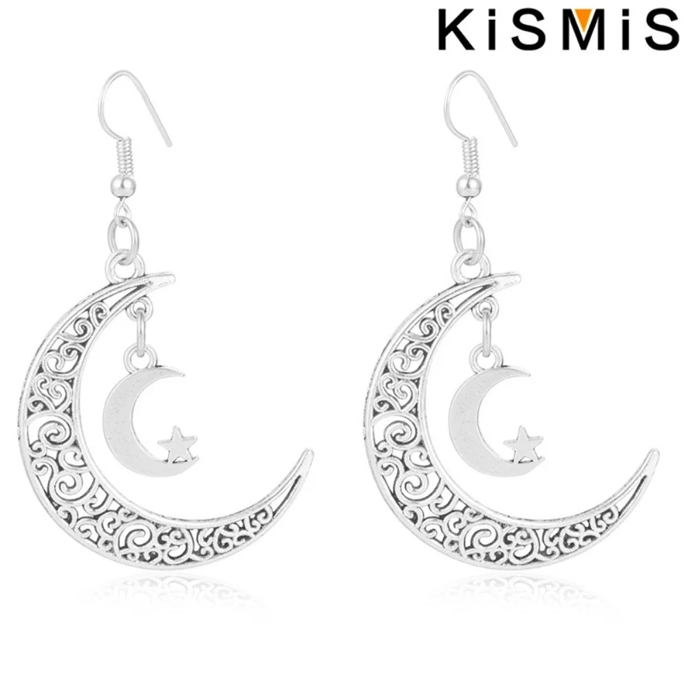 KISMIS 1 Pair Exquisite Women's Fashion Star Moon Earrings Trendy Personality Earrings Pendant Moon and Star Earrings