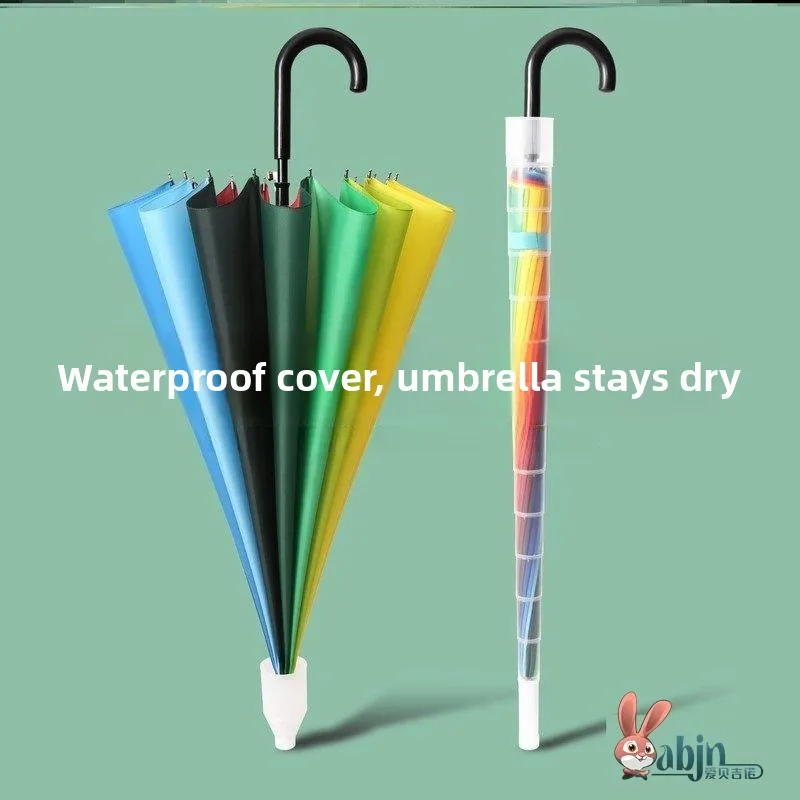 

Детский радужный зонт с водонепроницаемым чехлом, зонт для мальчиков с изогнутой ручкой, зонт для девочек с длинной ручкой, студенческий зонт с 6 железными спицами