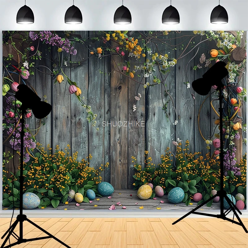 Pastell Frohe Ostern Fotografie Kulissen Prop Mit Haufen Eier Kürbis Kaninchen Kinder Porträt Party Foto Hintergrund ES-01