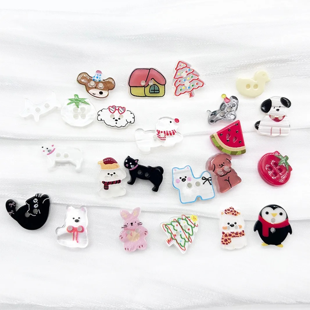 20PCS Of Cute Little Dog Rabbit Penguin Cartoon Two-eye Buttons DIY Handcrafted Journal Hat Hair Clothing Decorative Buckle