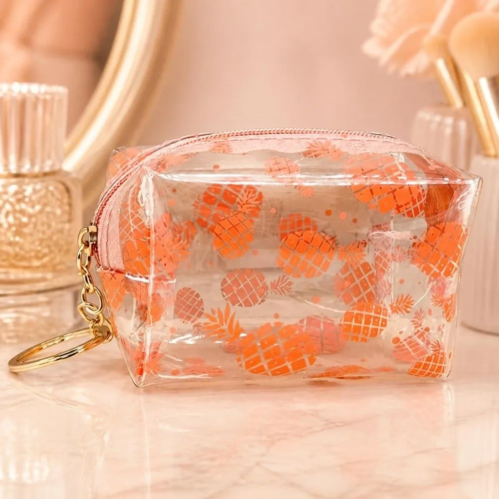 Portable Waterproof PVC Coin Purse Transparent Zippered Mini Keychain Pouch Lightweight Printed Zipper Change Wallet Women