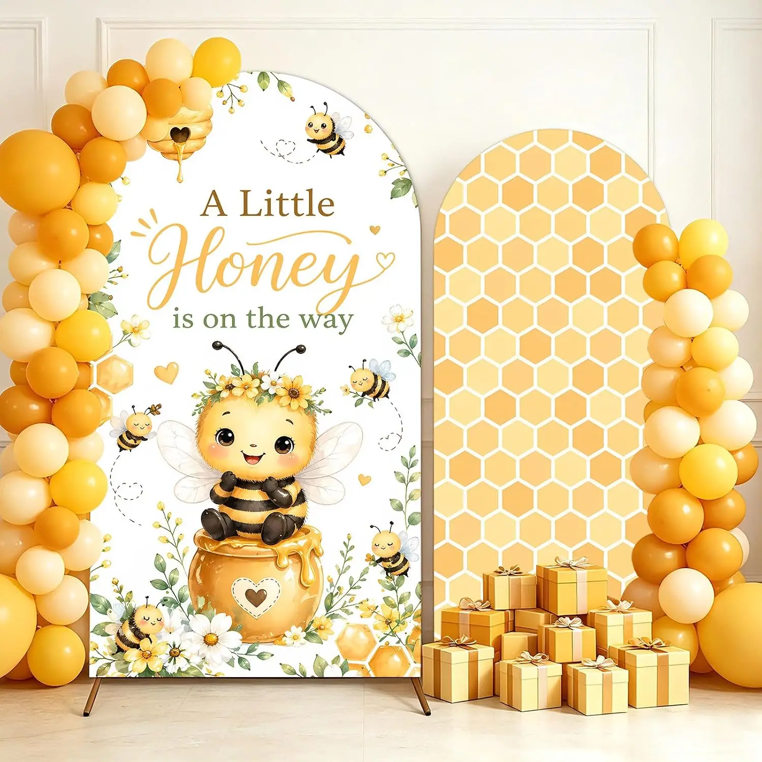 A Little Honey is on the Way Arch Backdrop Cover Bumble Bee Baby Shower Party Background Decorations Supplies Photo Props