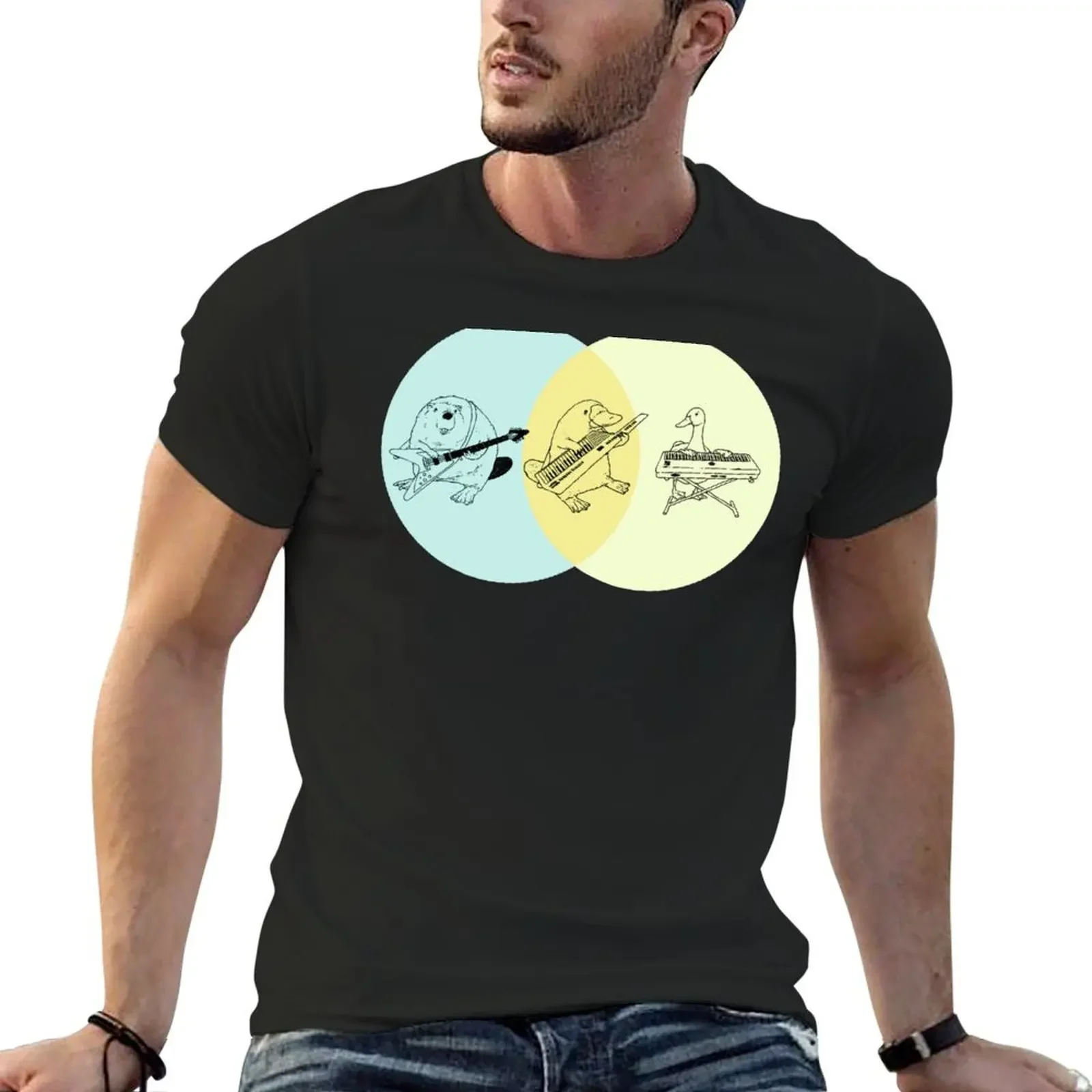 Keytar Platypus Venn Diagram - Blue Orange Yellow T-Shirt anime tshirt tops boys whites graphic t shirts mens t shirts