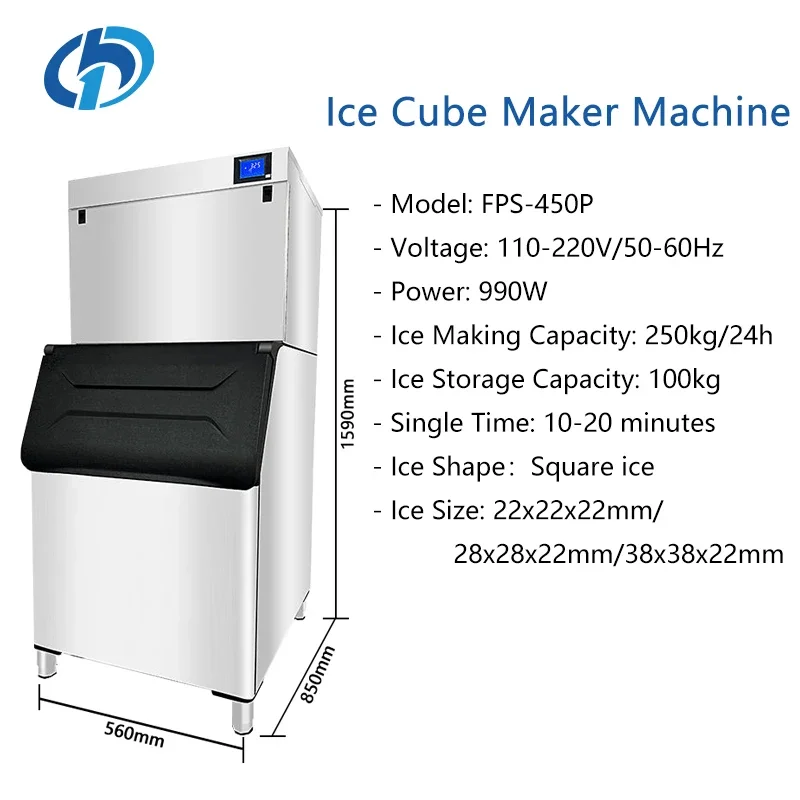 Big Ice Cube Maker Price 250kg Automatic Commercial Ice Block Making Machine Ice Maker Machine For Business Food Beverage Truck