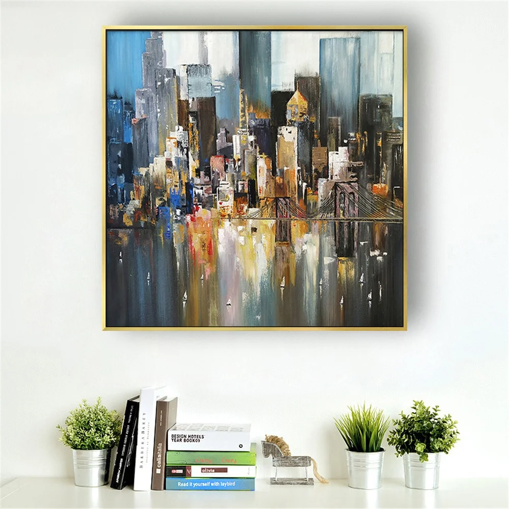 Large Size Hand-Painted Oil Painting On Canvas Abstract Art Modern Home Decor Wall Picture City Building Poster Trim Salon Back