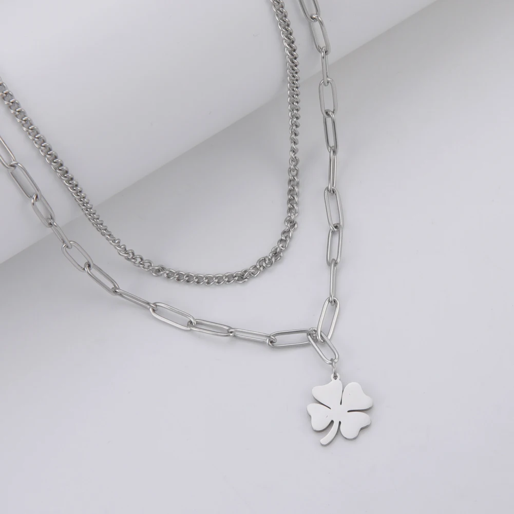 Kkjoy Edelstahl Pflanze Vierblättriges Kleeblatt Anhänger Halskette Mode Elegante Feminine Kurze Schlüsselbein Kette Halskette Schmuck – Detail 34