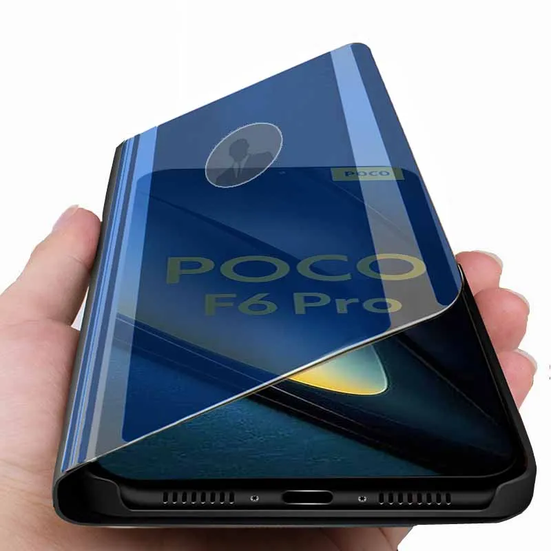 Smart Mirror Magnetic Flip Leather Cover for Xiaomi Poco F6 Pro Poxo F 6 Pro Little F6Pro 5G 2024 Case Book Stand Shell Coques