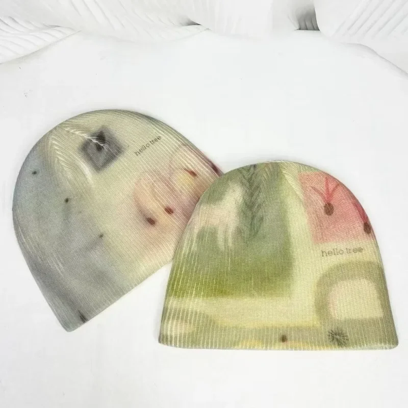 

Winter Gothic Punk Printing Knitt Hat Cool Girls Punk Women Knitted Hat Harajuku Subculture Knitted Hat Y2k Aesthetics Warm Hats