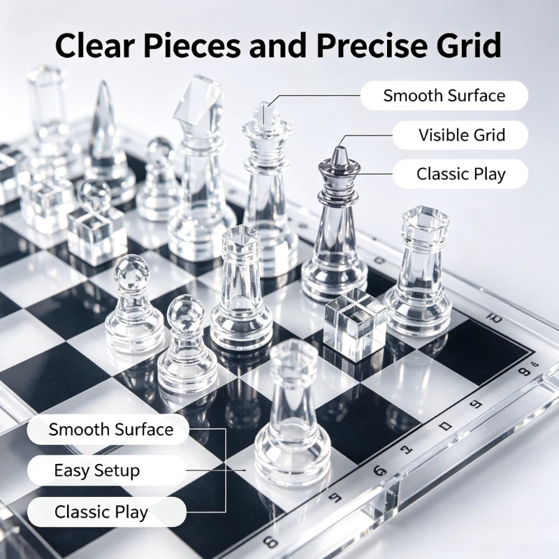 Acrylic Chess Transparent Wear-resistant Chess Board Plexiglass Light Luxury Table Game Chess Educational Toys